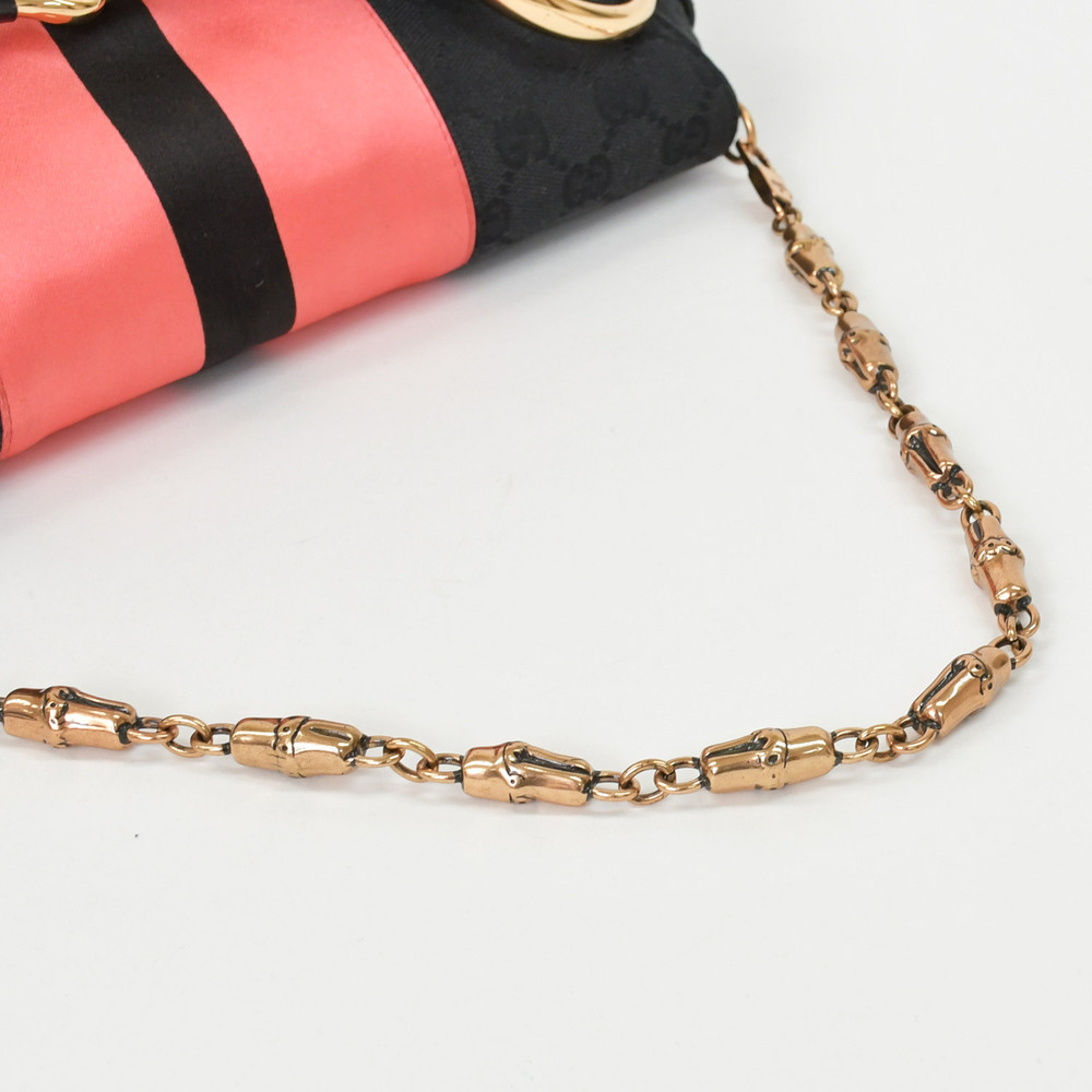 GUCCI One Shoulder Hobo Bag Black Pink GG Canvas Leather - Picture 9 of 10